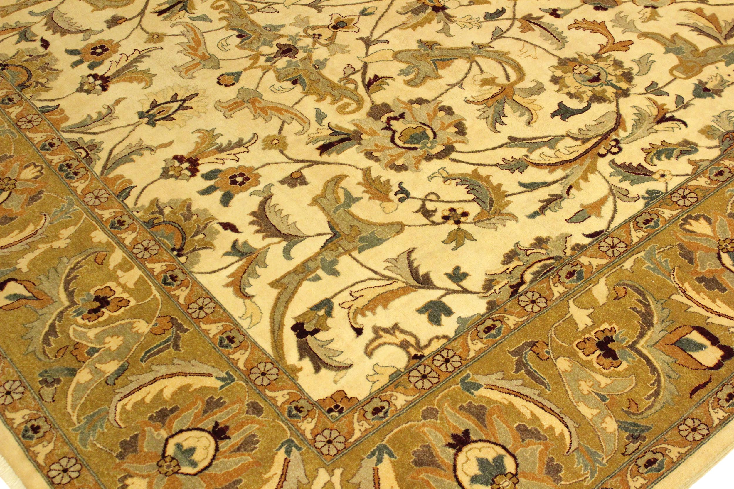 handmade Traditional  Ivory Gold Hand Knotted RECTANGLE 100% WOOL area rug 10' x 14'