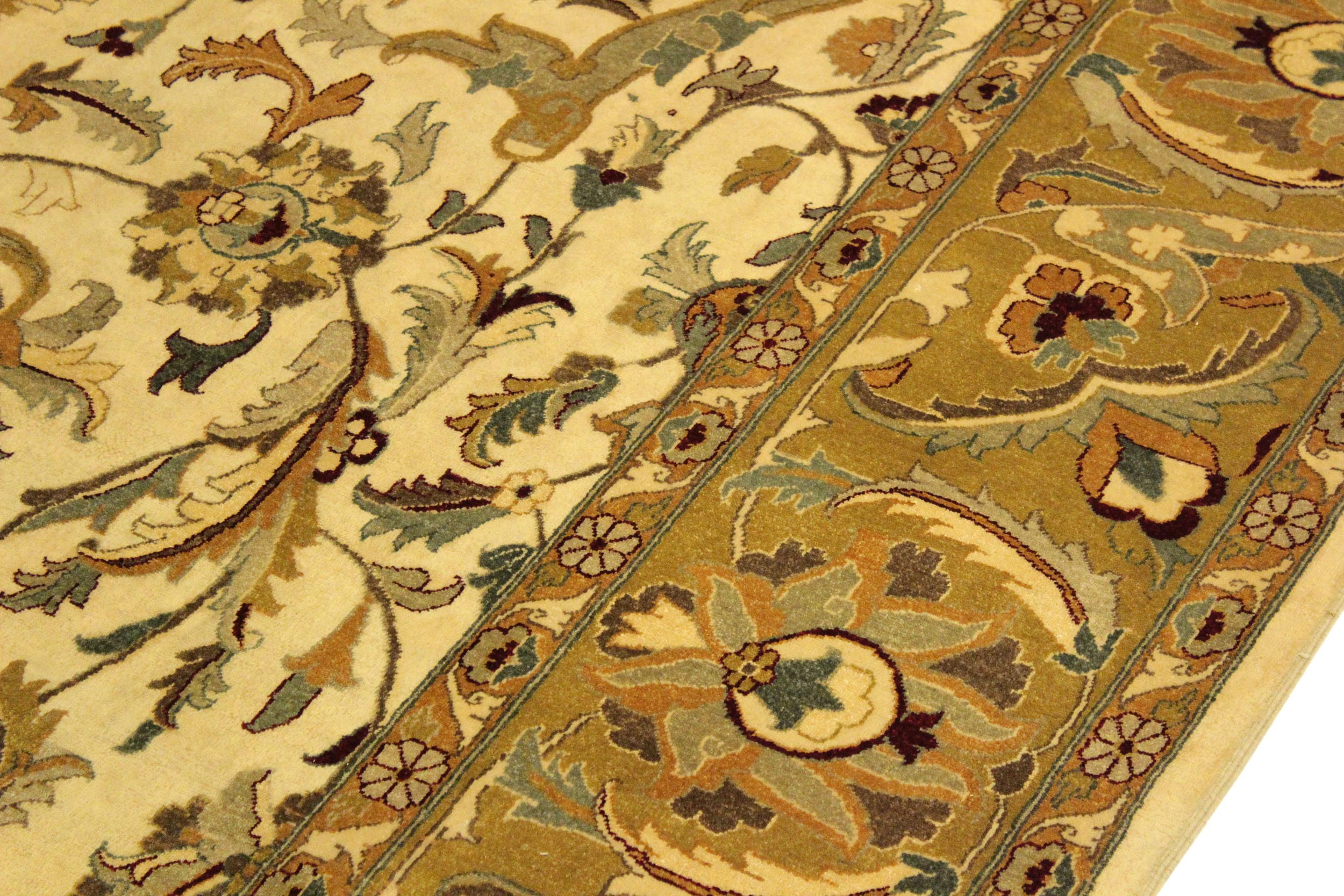 handmade Traditional  Ivory Gold Hand Knotted RECTANGLE 100% WOOL area rug 10' x 14'