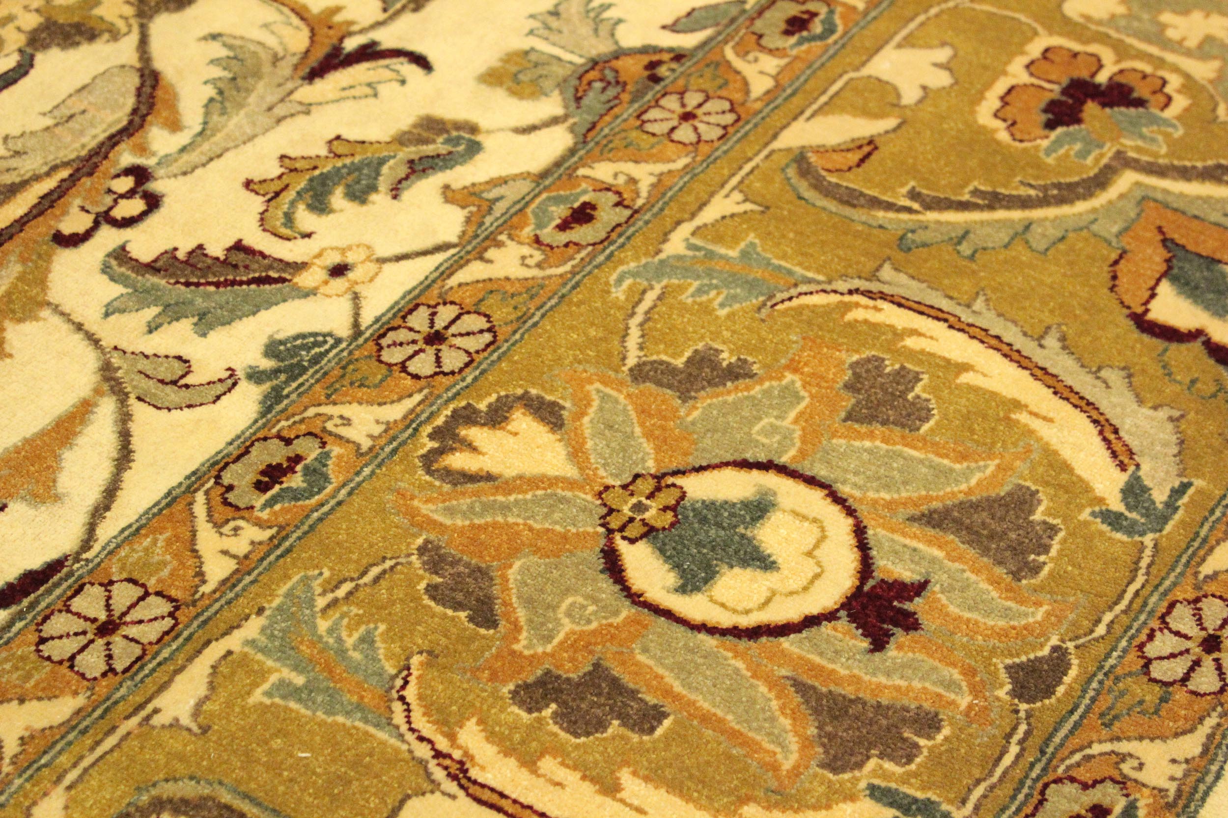 handmade Traditional  Ivory Gold Hand Knotted RECTANGLE 100% WOOL area rug 10' x 14'