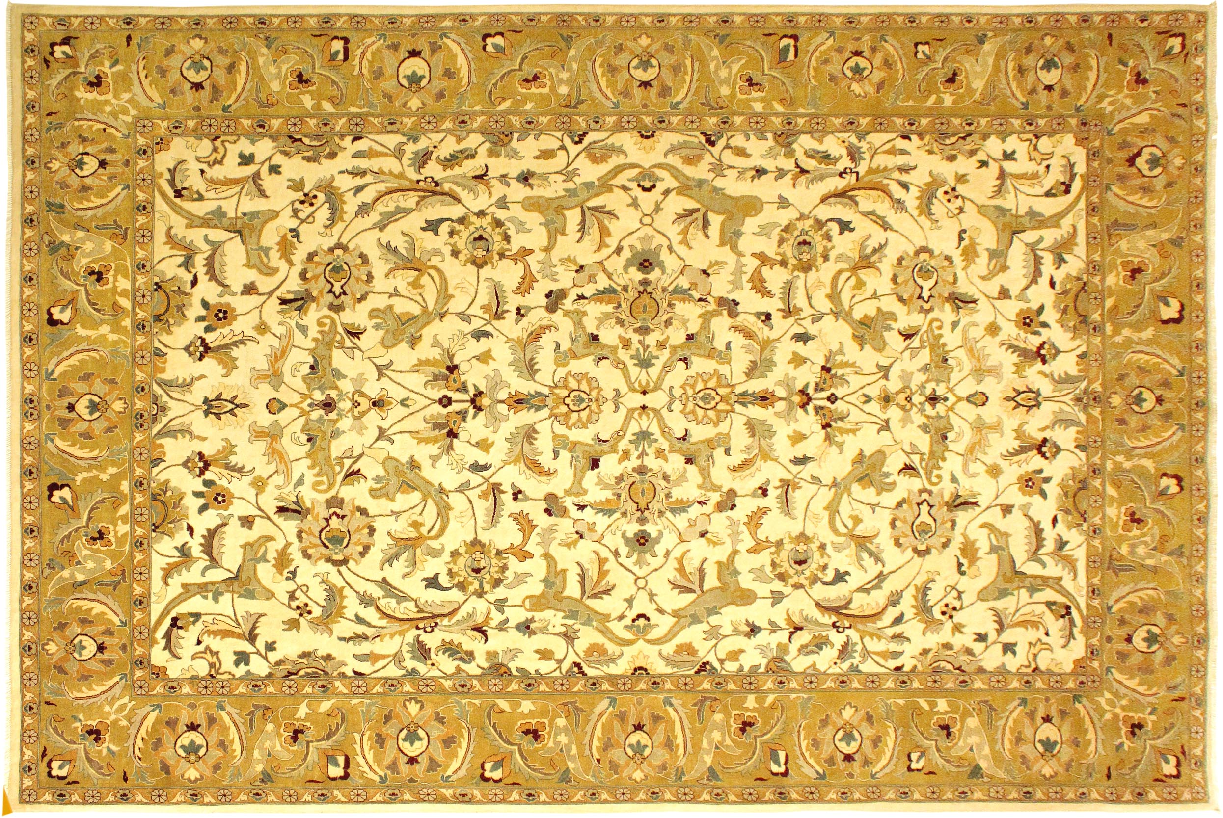 handmade Traditional  Ivory Gold Hand Knotted RECTANGLE 100% WOOL area rug 10' x 14'