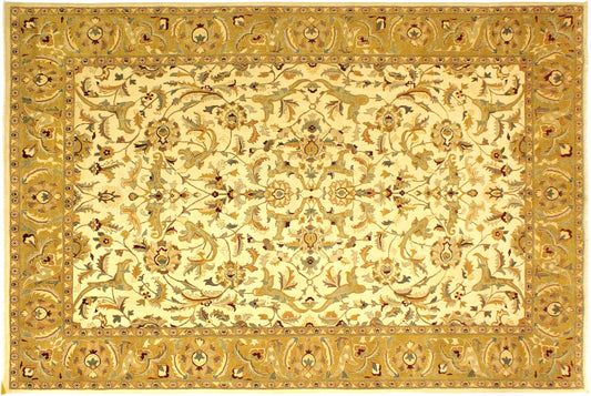 handmade Traditional  Ivory Gold Hand Knotted RECTANGLE 100% WOOL area rug 10' x 14'