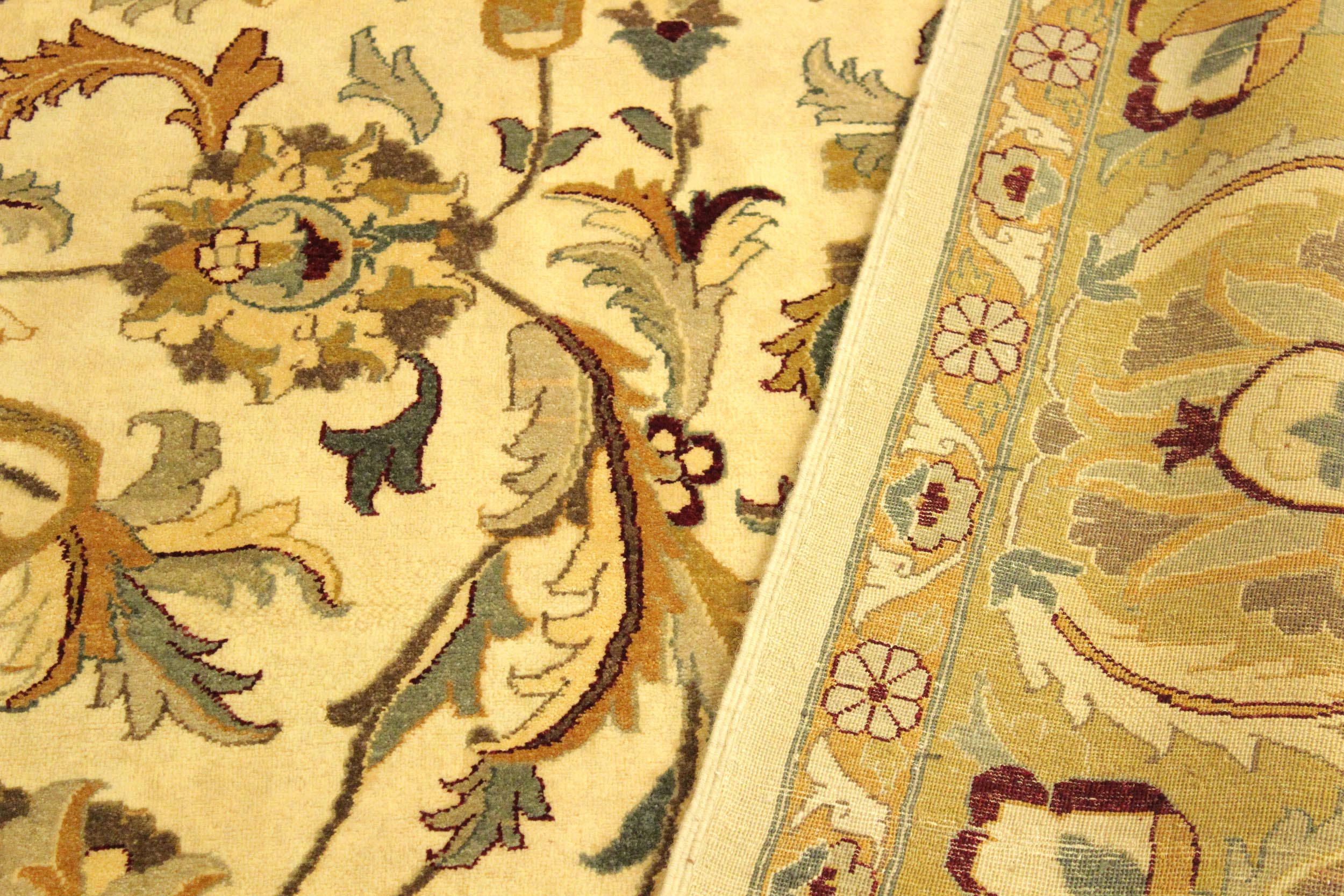 handmade Traditional  Ivory Gold Hand Knotted RECTANGLE 100% WOOL area rug 10' x 14'