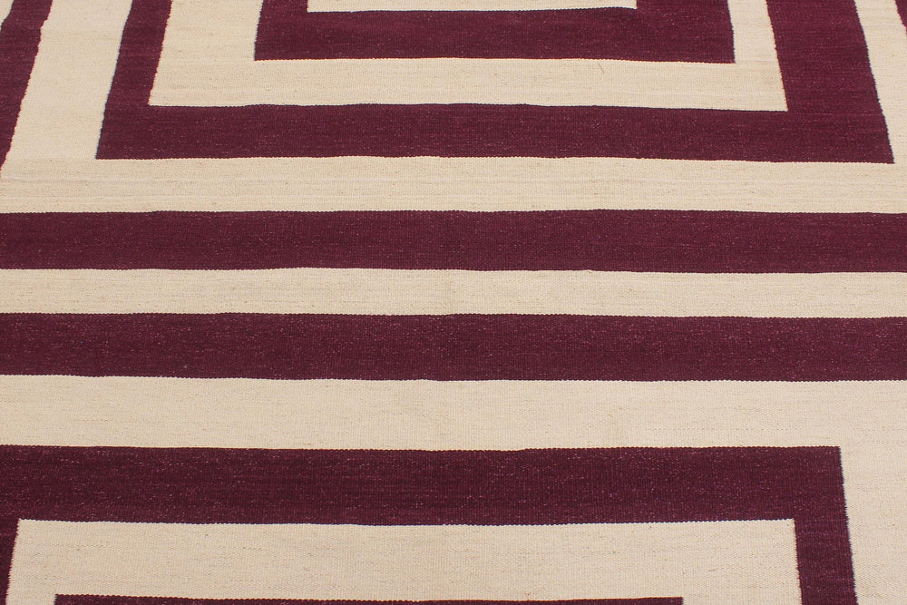 handmade Modern Kilim Beige Purple Hand-Woven RECTANGLE 100% WOOL area rug 6' x 10'