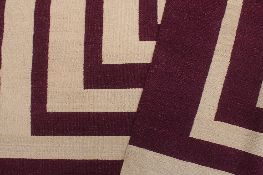 handmade Modern Kilim Beige Purple Hand-Woven RECTANGLE 100% WOOL area rug 6' x 10'
