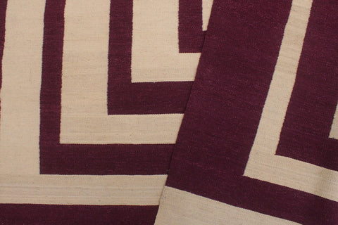 handmade Modern Kilim Beige Purple Hand-Woven RECTANGLE 100% WOOL area rug 6' x 10'