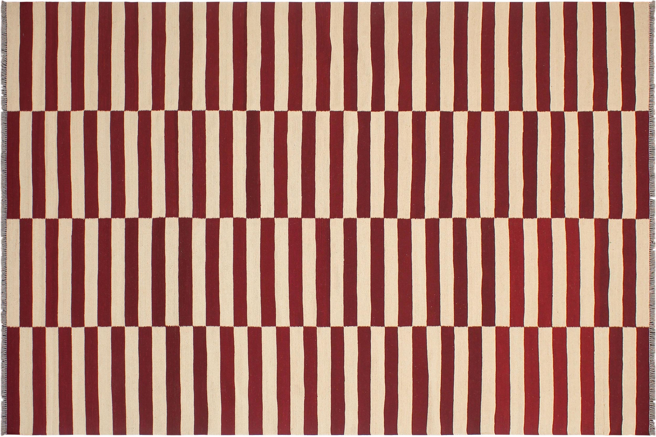 handmade Modern Kilim Beige Red Hand-Woven RECTANGLE 100% WOOL area rug 7' x 10'