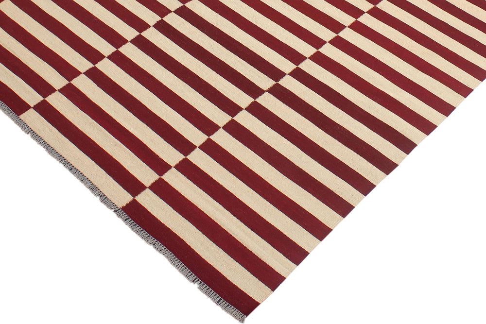 handmade Modern Kilim Beige Red Hand-Woven RECTANGLE 100% WOOL area rug 7' x 10'