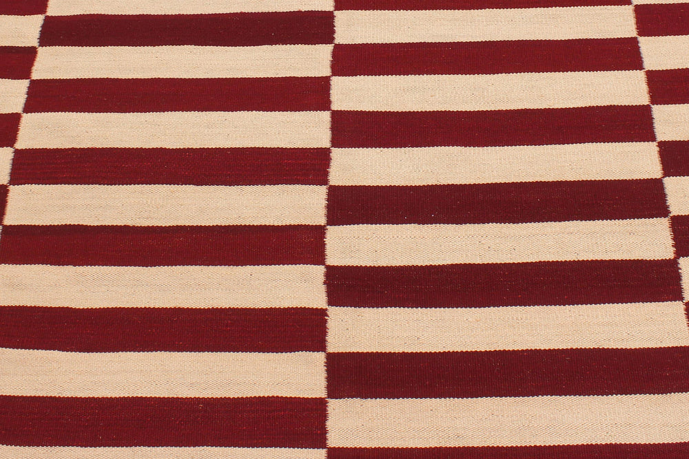 handmade Modern Kilim Beige Red Hand-Woven RECTANGLE 100% WOOL area rug 7' x 10'