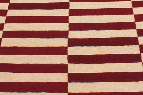 handmade Modern Kilim Beige Red Hand-Woven RECTANGLE 100% WOOL area rug 7' x 10'