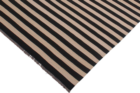 handmade Modern Kilim Beige Black Hand-Woven RECTANGLE 100% WOOL area rug 8' x 10'