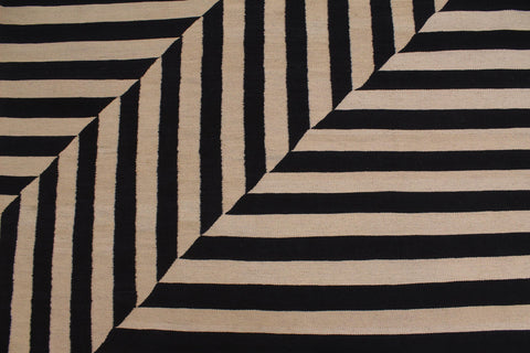 handmade Modern Kilim Beige Black Hand-Woven RECTANGLE 100% WOOL area rug 8' x 10'