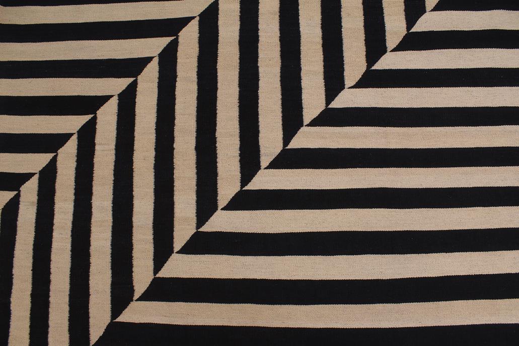 Flat Weave Kilim Antique Navaho Vintage handmade Modern Kilim Beige Black Hand-Woven Rectangle 100% Wool Area Rug 8x10 