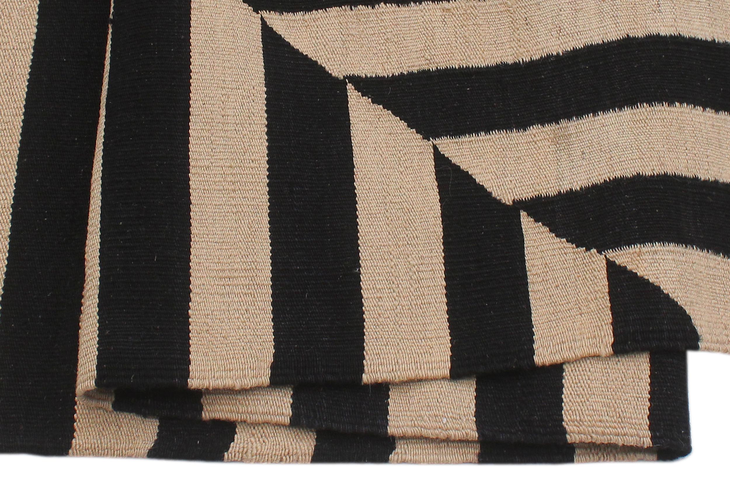 handmade Modern Kilim Beige Black Hand-Woven RECTANGLE 100% WOOL area rug 8' x 10'