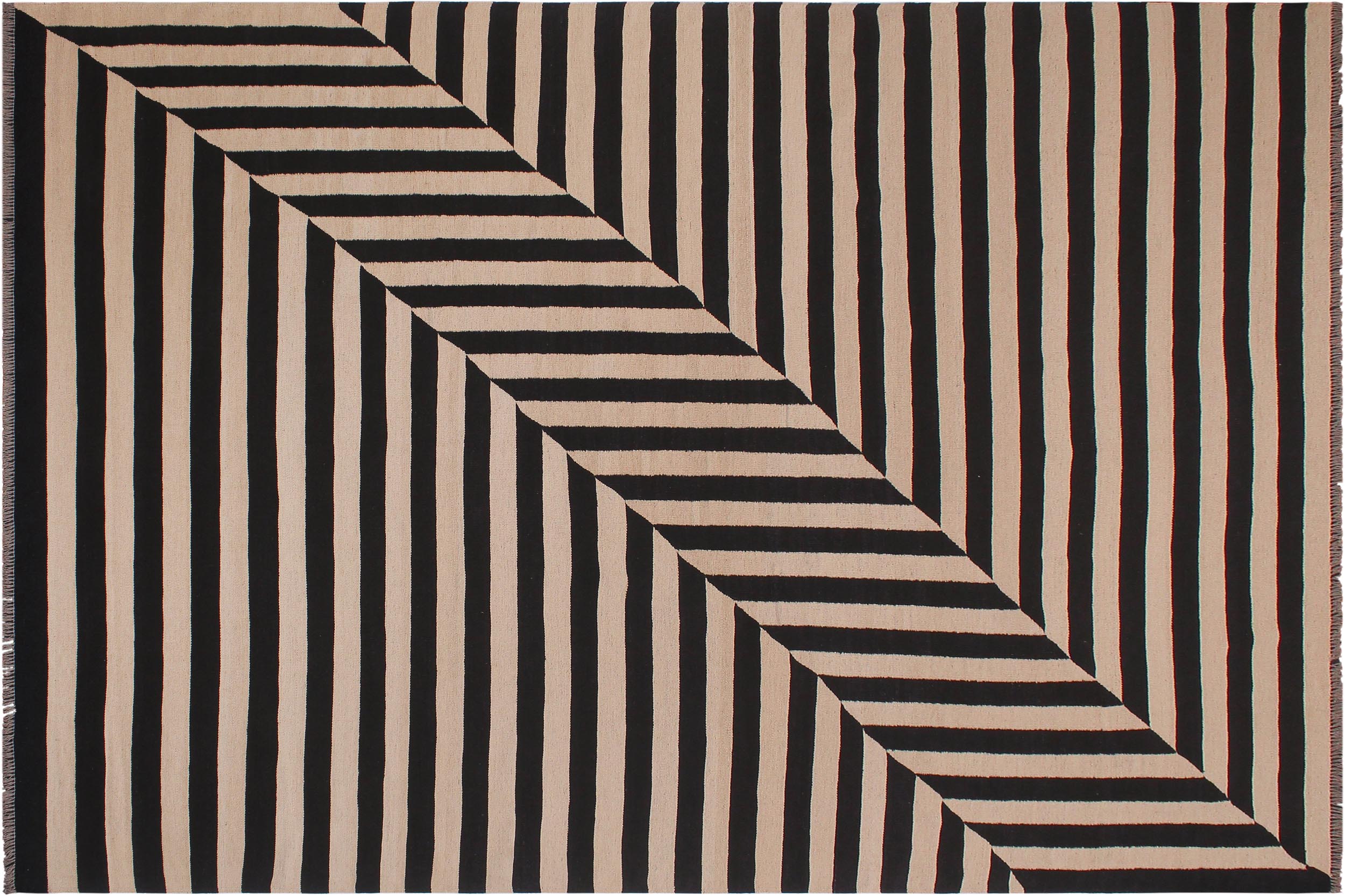 handmade Modern Kilim Beige Black Hand-Woven RECTANGLE 100% WOOL area rug 8' x 10'