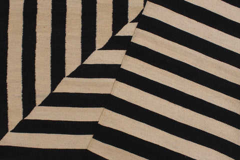 handmade Modern Kilim Beige Black Hand-Woven RECTANGLE 100% WOOL area rug 8' x 10'