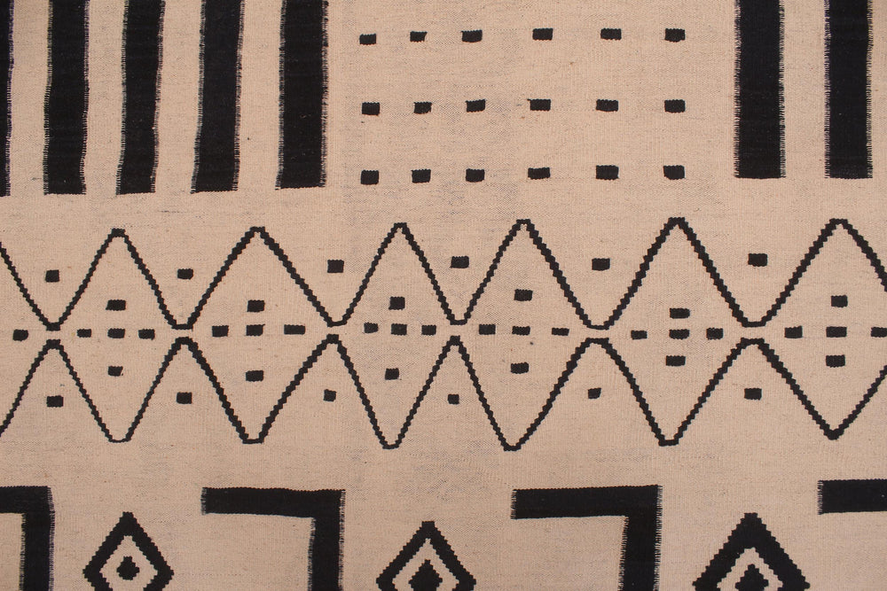 handmade Modern Kilim Beige Black Hand-Woven RECTANGLE 100% WOOL area rug 8' x 10'