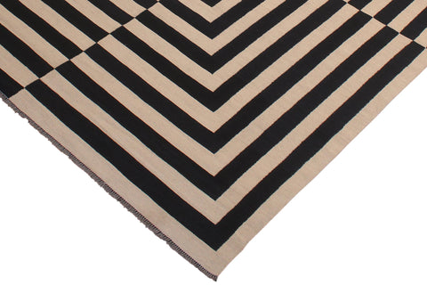handmade Modern Kilim Beige Black Hand-Woven RECTANGLE 100% WOOL area rug 8' x 10'