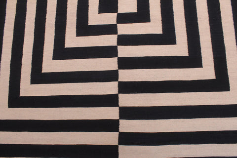 handmade Modern Kilim Beige Black Hand-Woven RECTANGLE 100% WOOL area rug 8' x 10'