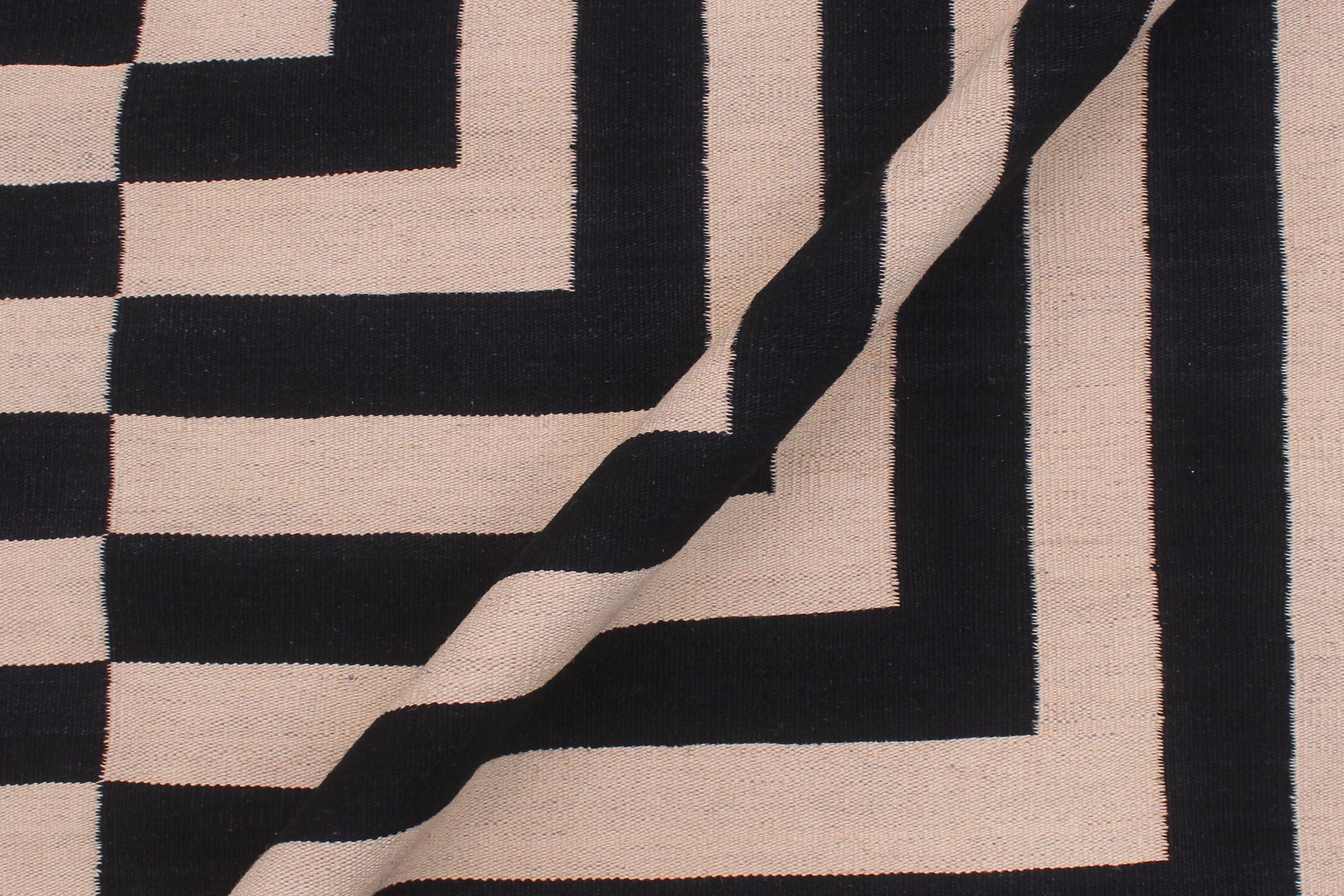 handmade Modern Kilim Beige Black Hand-Woven RECTANGLE 100% WOOL area rug 8' x 10'