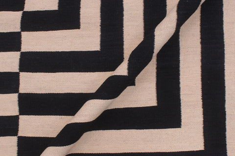 handmade Modern Kilim Beige Black Hand-Woven RECTANGLE 100% WOOL area rug 8' x 10'