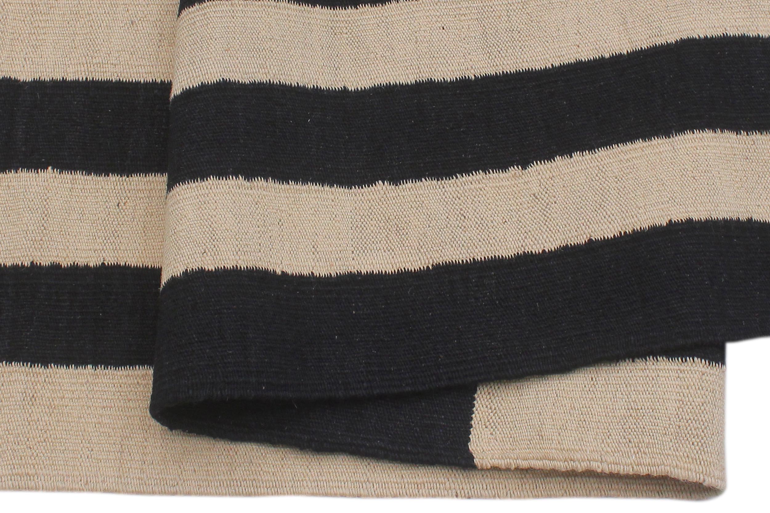 handmade Modern Kilim Beige Black Hand-Woven RECTANGLE 100% WOOL area rug 8' x 10'