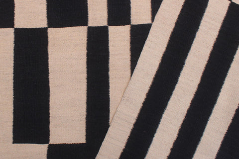 handmade Modern Kilim Beige Black Hand-Woven RECTANGLE 100% WOOL area rug 8' x 10'