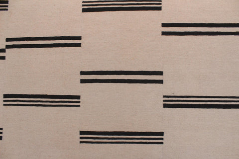 handmade Modern Kilim Beige Black Hand-Woven RECTANGLE 100% WOOL area rug 8' x 10'