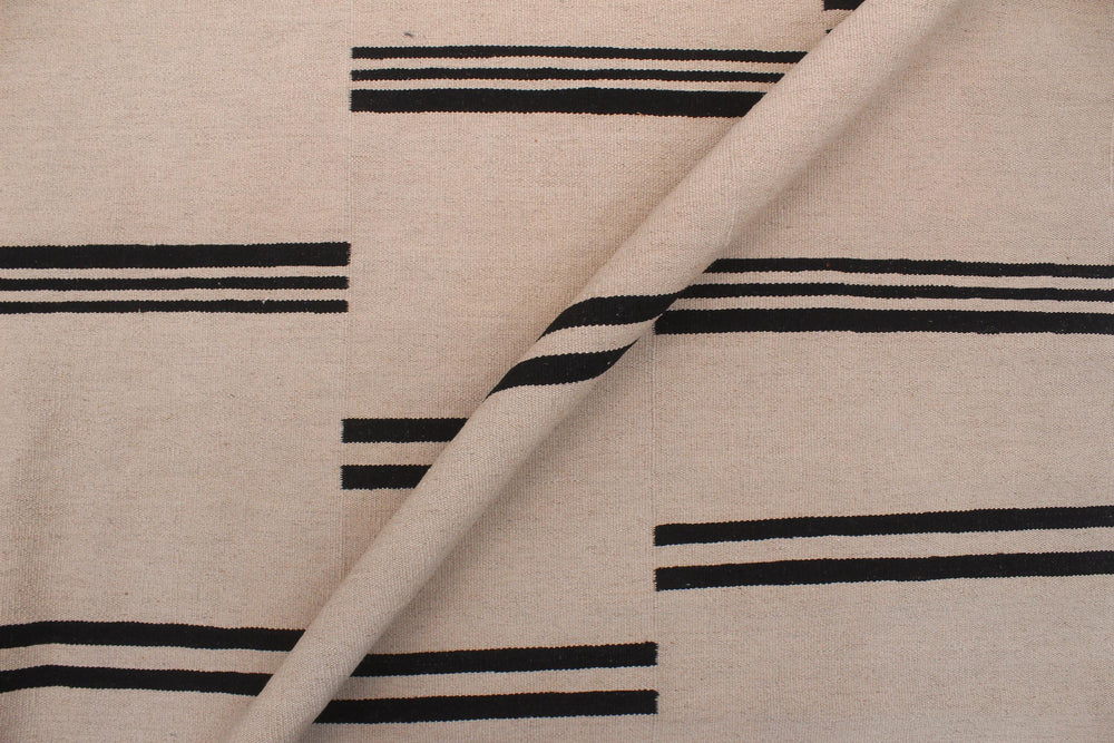 handmade Modern Kilim Beige Black Hand-Woven RECTANGLE 100% WOOL area rug 8' x 10'