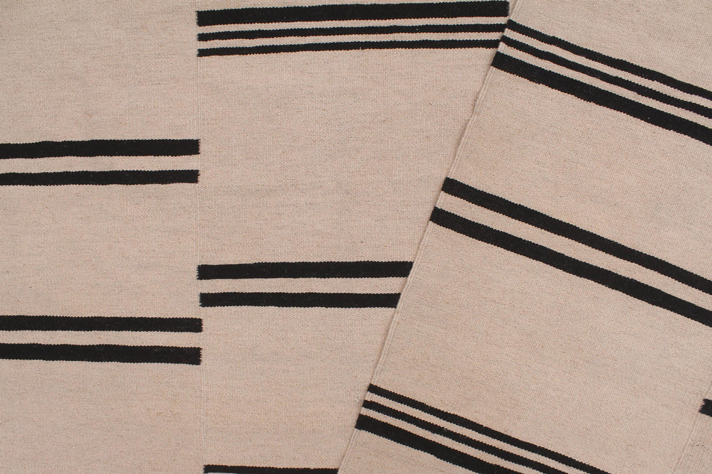 handmade Modern Kilim Beige Black Hand-Woven RECTANGLE 100% WOOL area rug 8' x 10'