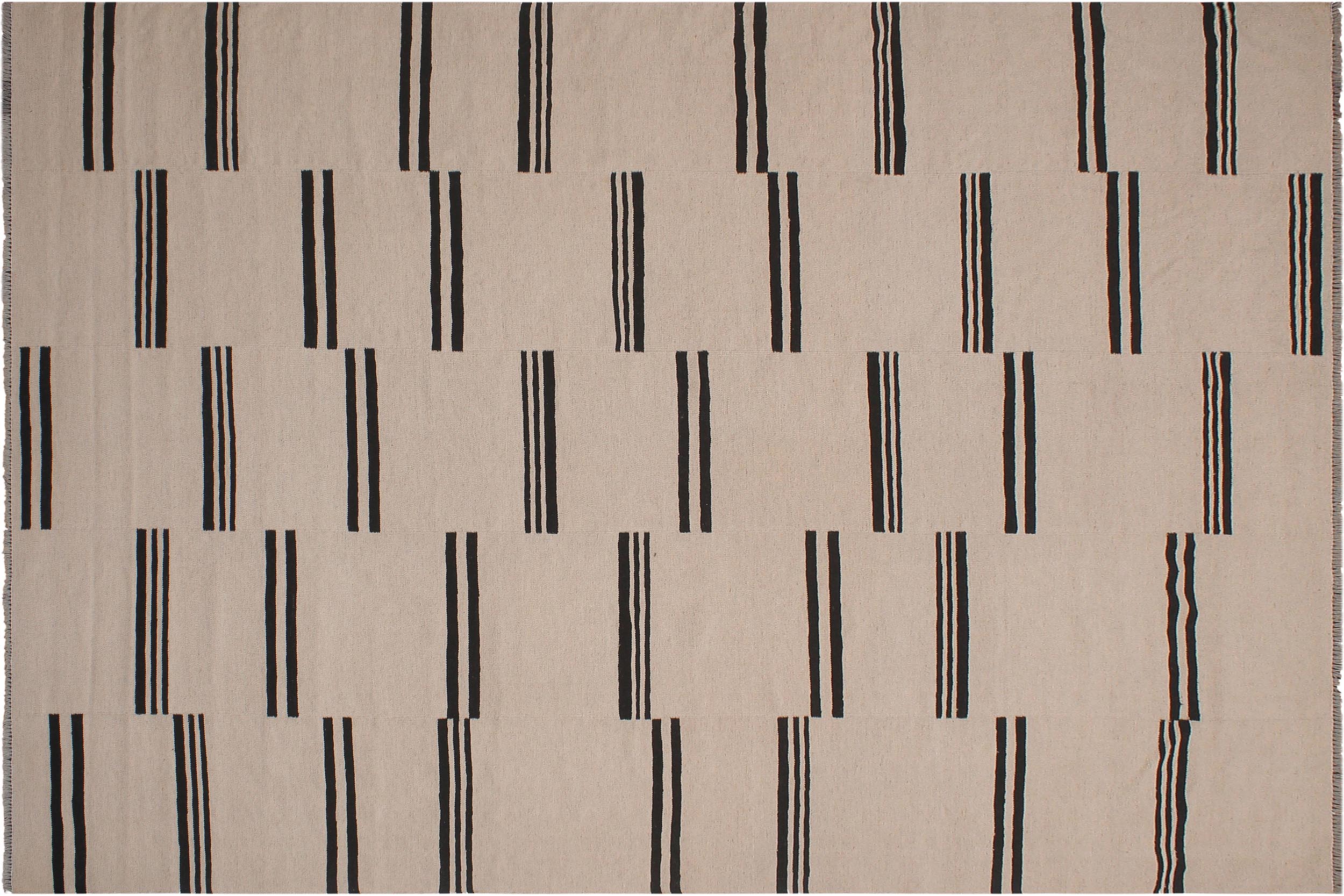handmade Modern Kilim Beige Black Hand-Woven RECTANGLE 100% WOOL area rug 8' x 10'