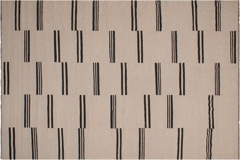 handmade Modern Kilim Beige Black Hand-Woven RECTANGLE 100% WOOL area rug 8' x 10'