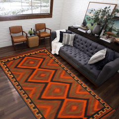 handmade Geometric Kilim Rust Brown Hand-Woven RUNNER 100% WOOL area rug 5' x 10'