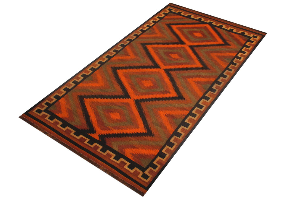 handmade Geometric Kilim Rust Brown Hand-Woven RUNNER 100% WOOL area rug 5' x 10'