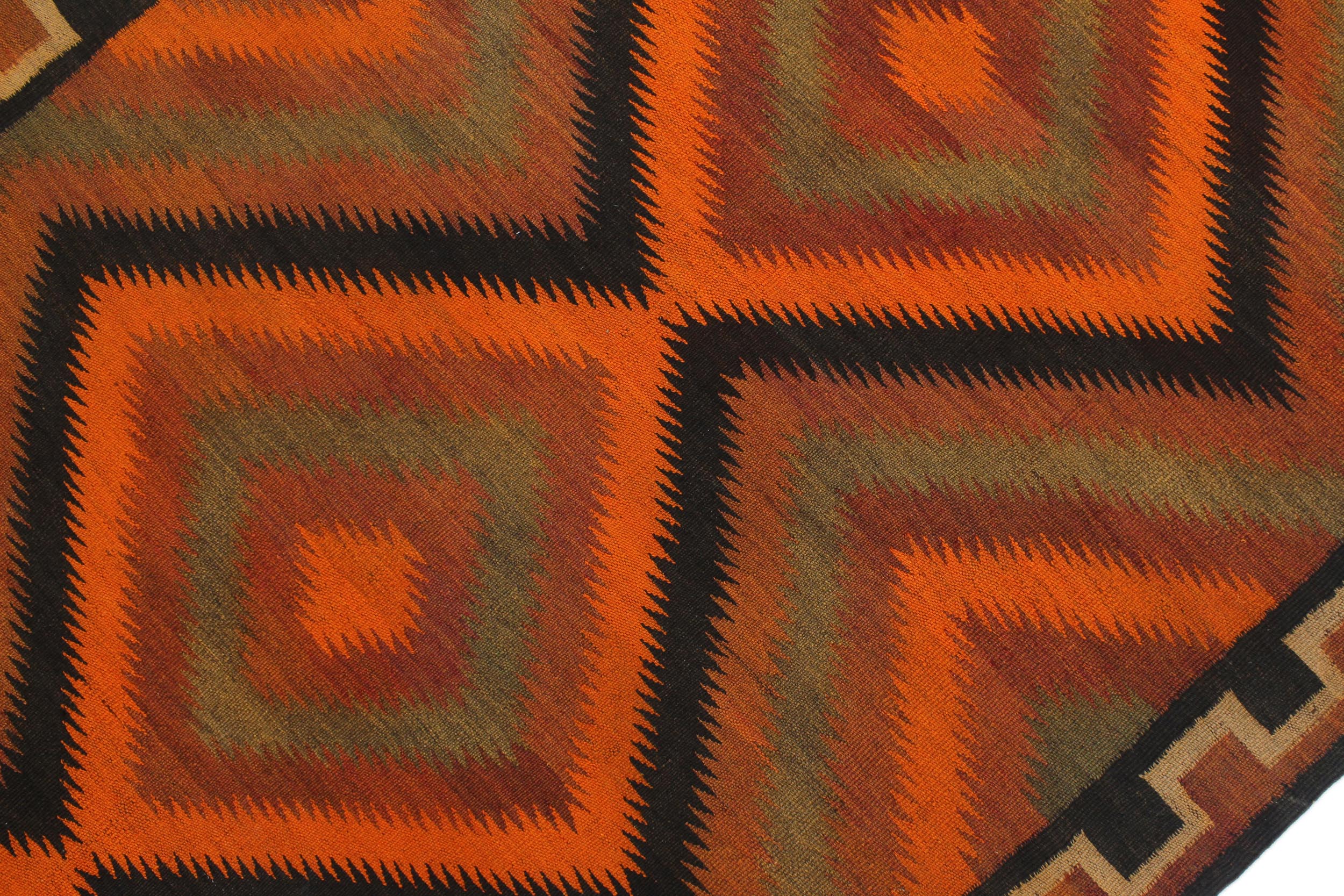 handmade Geometric Kilim Rust Brown Hand-Woven RUNNER 100% WOOL area rug 5' x 10'