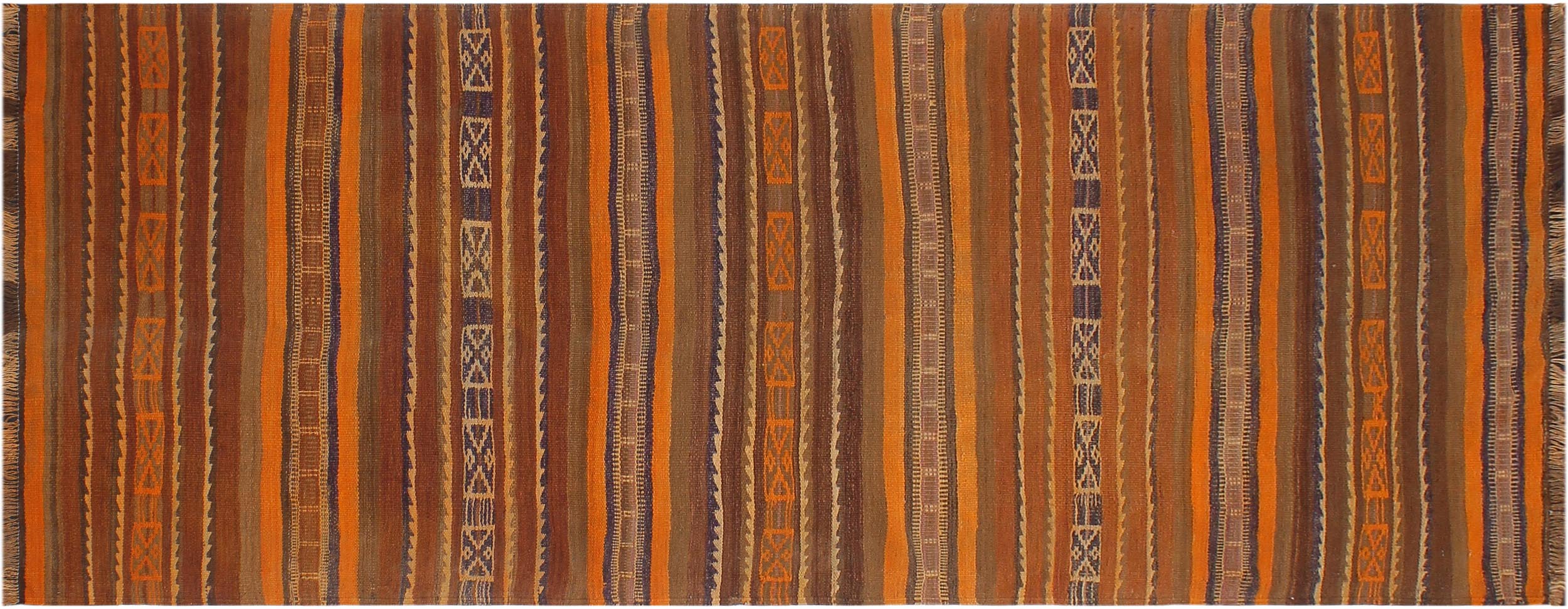 handmade Geometric Kilim Orange Brown Hand-Woven RUNNER 100% WOOL area rug 4' x 9'