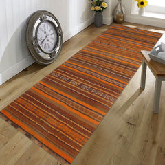handmade Geometric Kilim Orange Brown Hand-Woven RUNNER 100% WOOL area rug 4' x 9'