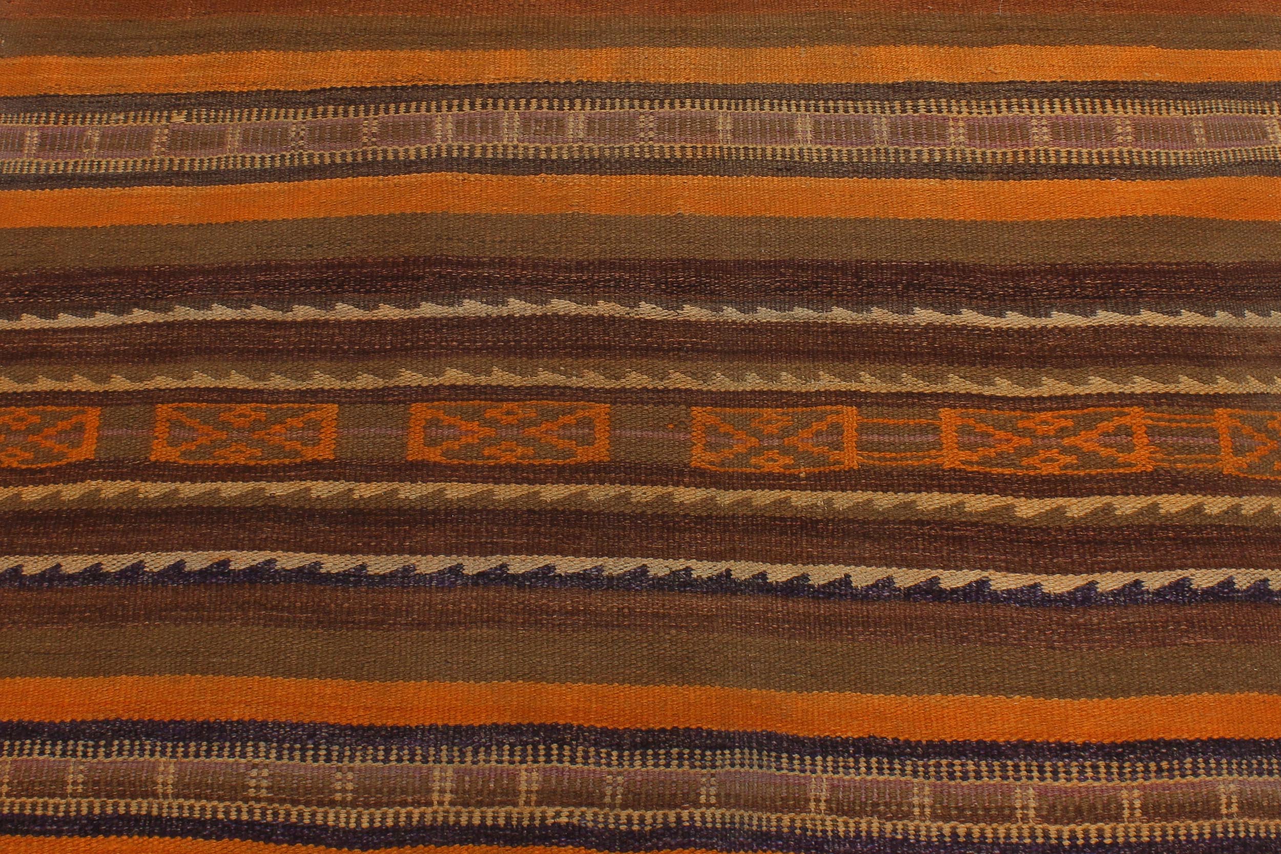 handmade Geometric Kilim Orange Brown Hand-Woven RUNNER 100% WOOL area rug 4' x 9'