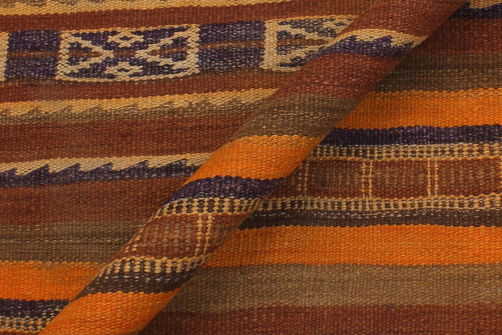 handmade Geometric Kilim Orange Brown Hand-Woven RUNNER 100% WOOL area rug 4' x 9'