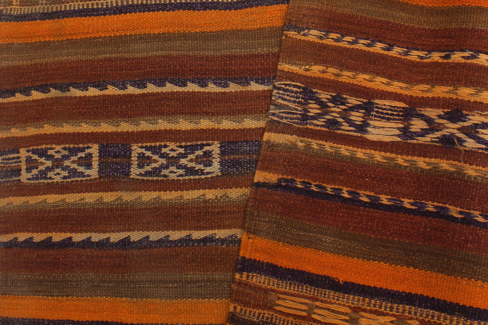 handmade Geometric Kilim Orange Brown Hand-Woven RUNNER 100% WOOL area rug 4' x 9'