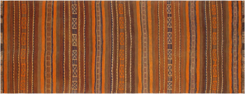 handmade Geometric Kilim Orange Brown Hand-Woven RUNNER 100% WOOL area rug 4' x 9'
