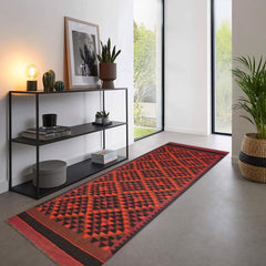 handmade Geometric Kilim Red Orange Hand-Woven RUNNER 100% WOOL area rug 5' x 11'