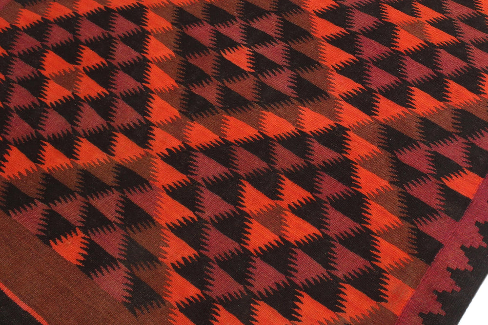 handmade Geometric Kilim Red Orange Hand-Woven RUNNER 100% WOOL area rug 5' x 11'