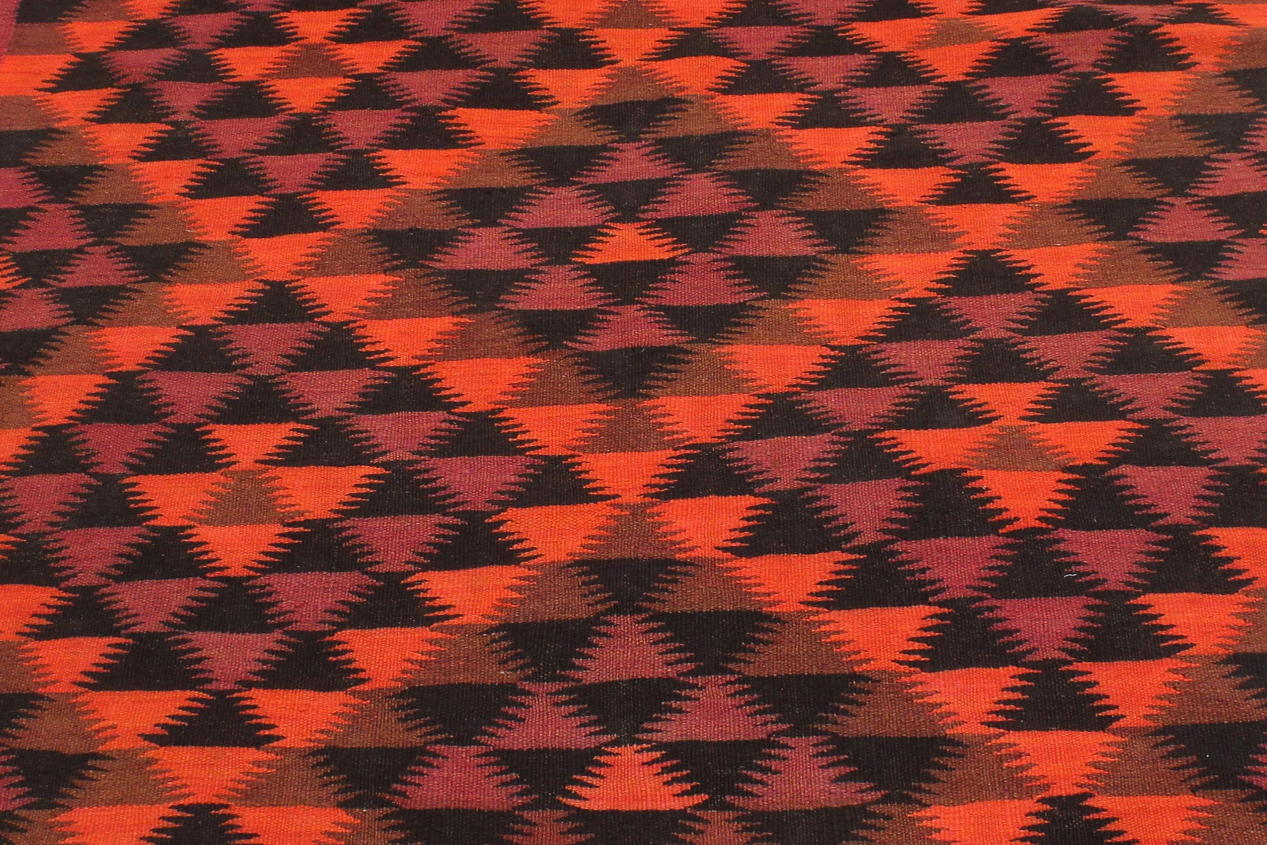 handmade Geometric Kilim Red Orange Hand-Woven RUNNER 100% WOOL area rug 5' x 11'