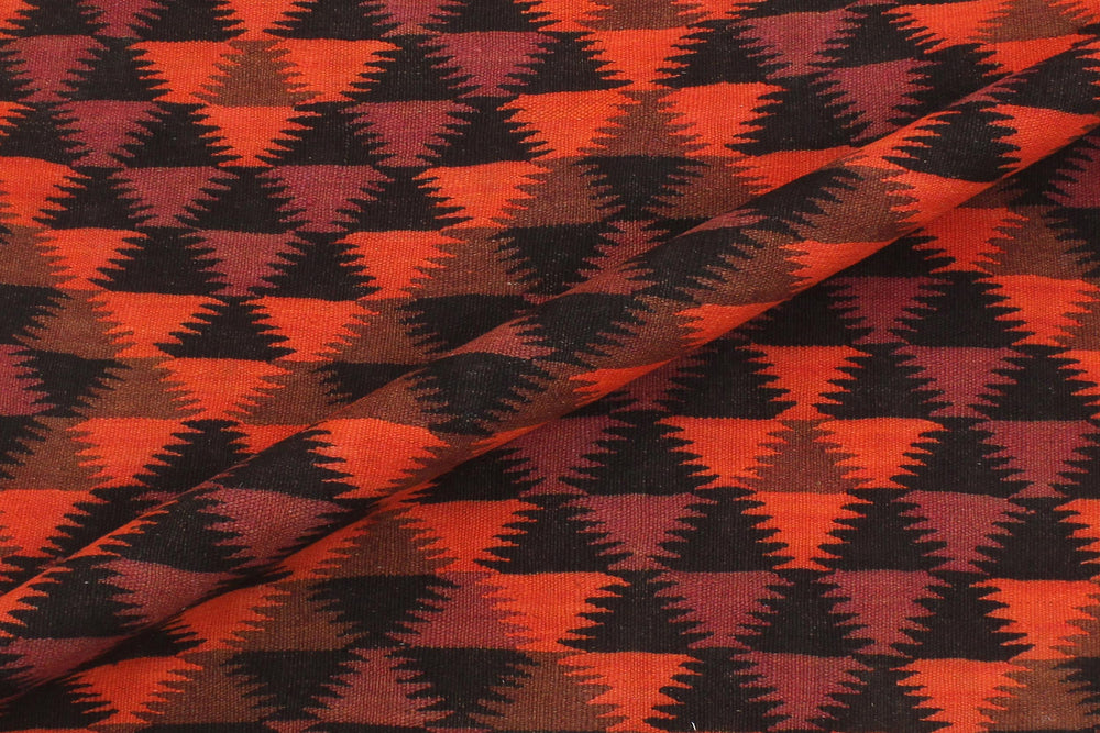 handmade Geometric Kilim Red Orange Hand-Woven RUNNER 100% WOOL area rug 5' x 11'