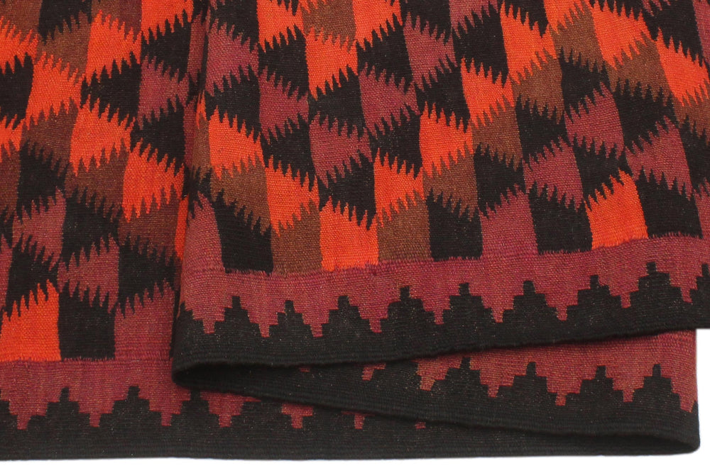 handmade Geometric Kilim Red Orange Hand-Woven RUNNER 100% WOOL area rug 5' x 11'