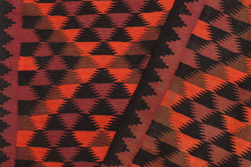 handmade Geometric Kilim Red Orange Hand-Woven RUNNER 100% WOOL area rug 5' x 11'