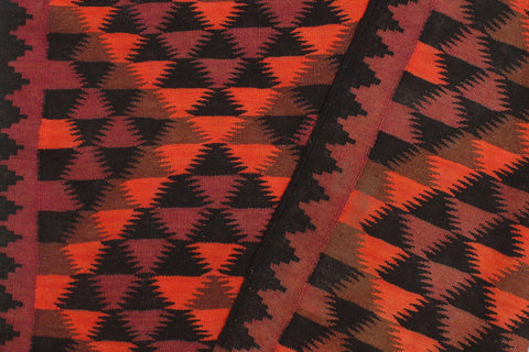 handmade Geometric Kilim Red Orange Hand-Woven RUNNER 100% WOOL area rug 5' x 11'