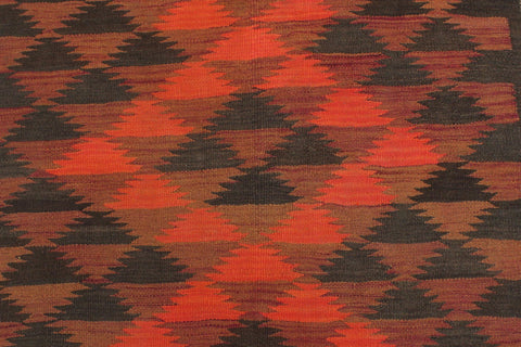 handmade Geometric Kilim Red Orange Hand-Woven RUNNER 100% WOOL area rug 4' x 10'