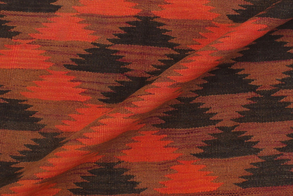 handmade Geometric Kilim Red Orange Hand-Woven RUNNER 100% WOOL area rug 4' x 10'