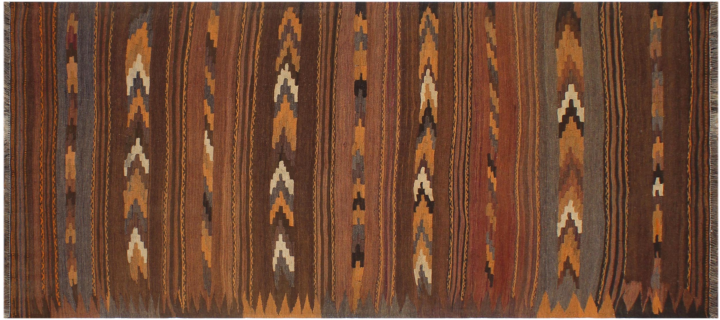 handmade Geometric Kilim Brown Beige Hand-Woven RUNNER 100% WOOL area rug 4' x 9'